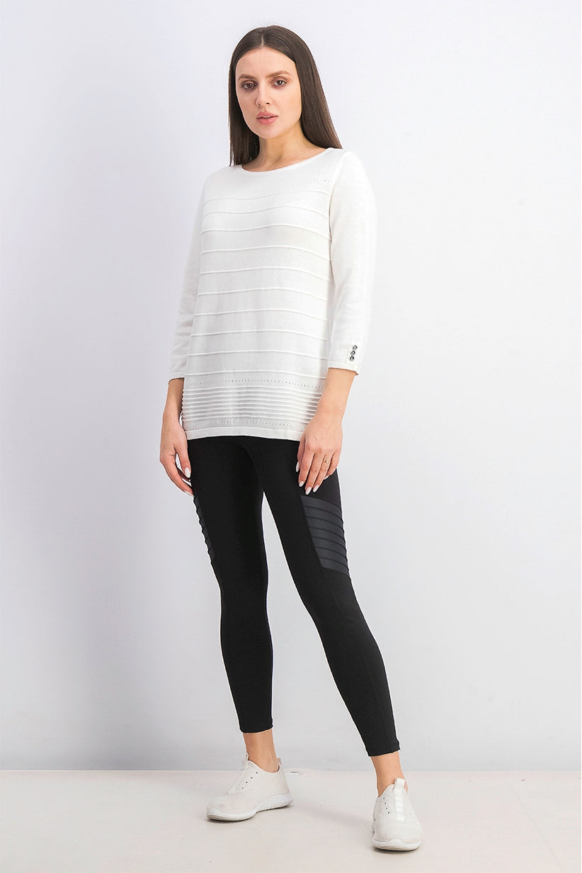 Karen Scott Suéter Feminino Canelado Manga 3/4 Tamanho Natural Médio