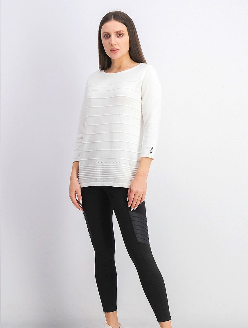 Karen Scott Suéter Feminino Manga 3/4 Canelado Branco Tamanho XX-G