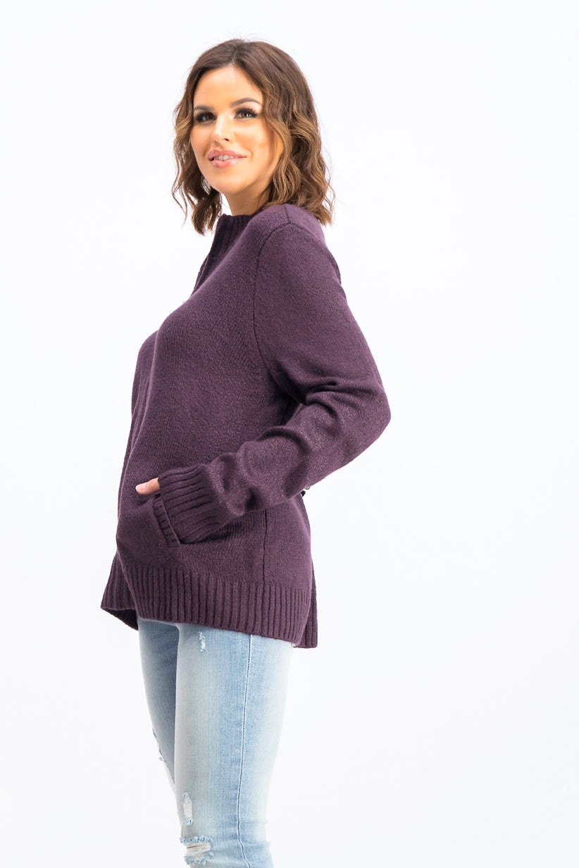 Karen Scott Cardigan Feminino com Zíper Frontal Roxo Tamanho Grande