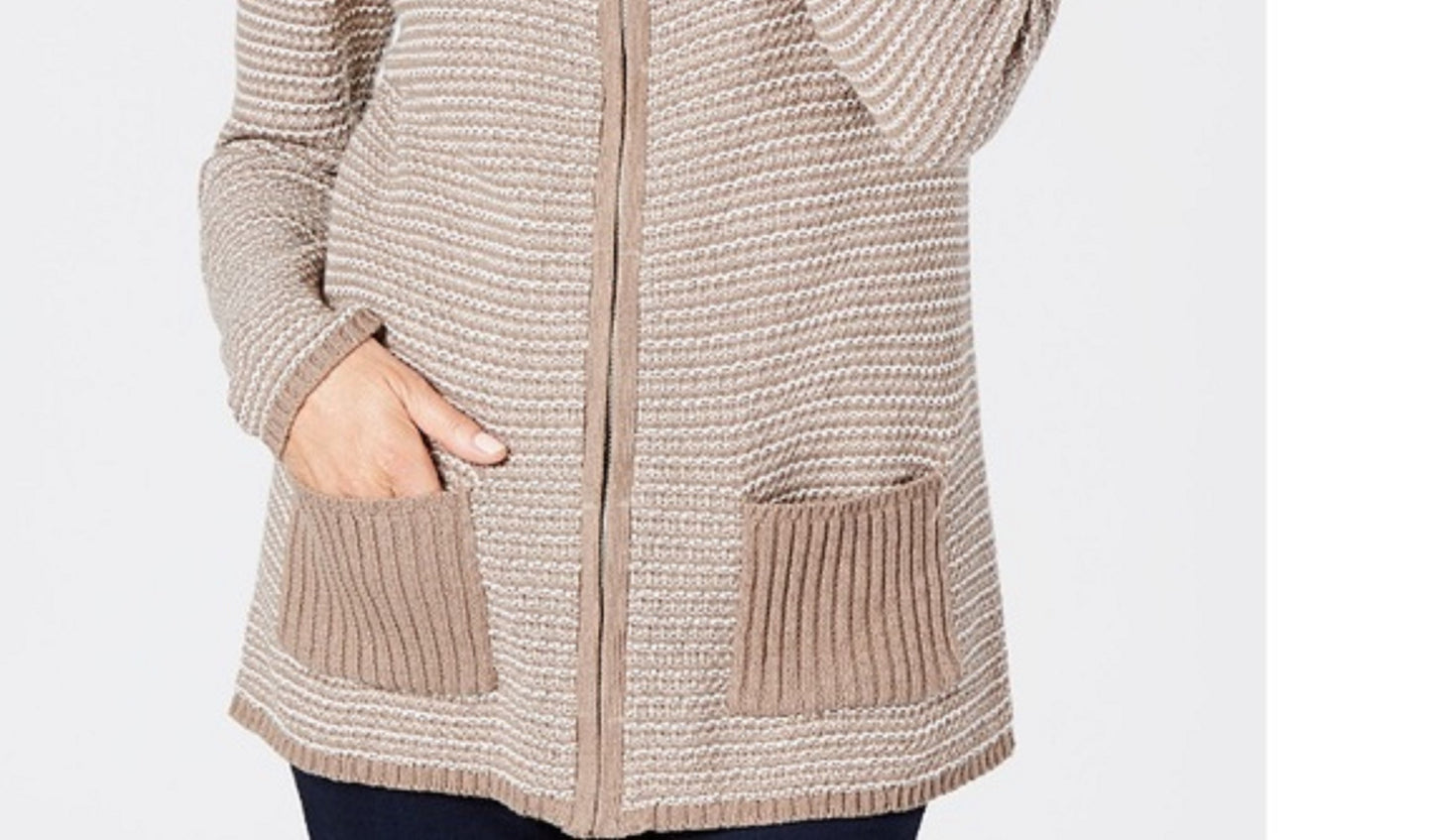 Karen Scott Cardigan Feminino Texturizado com Zíper Frontal Preto Tamanho Médio