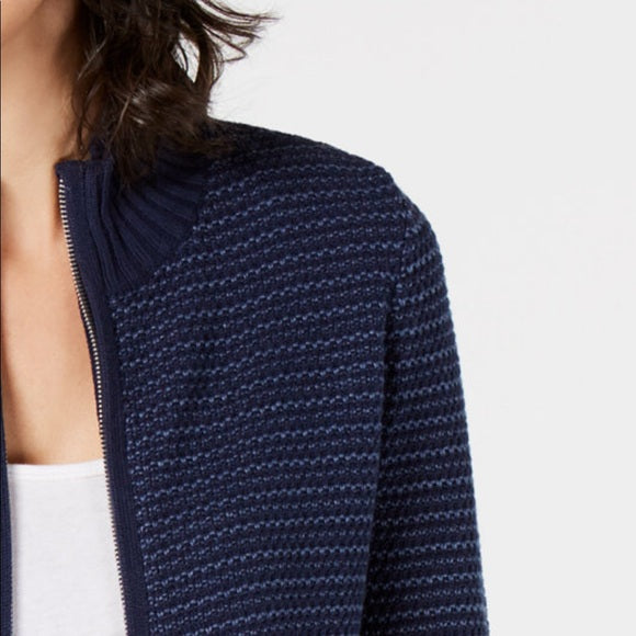 Karen Scott Cardigan Feminino Texturizado com Zíper Frontal Azul Tamanho Grande