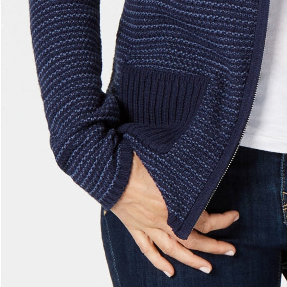 Karen Scott Cardigan Feminino Texturizado com Zíper Frontal Azul Tamanho Grande
