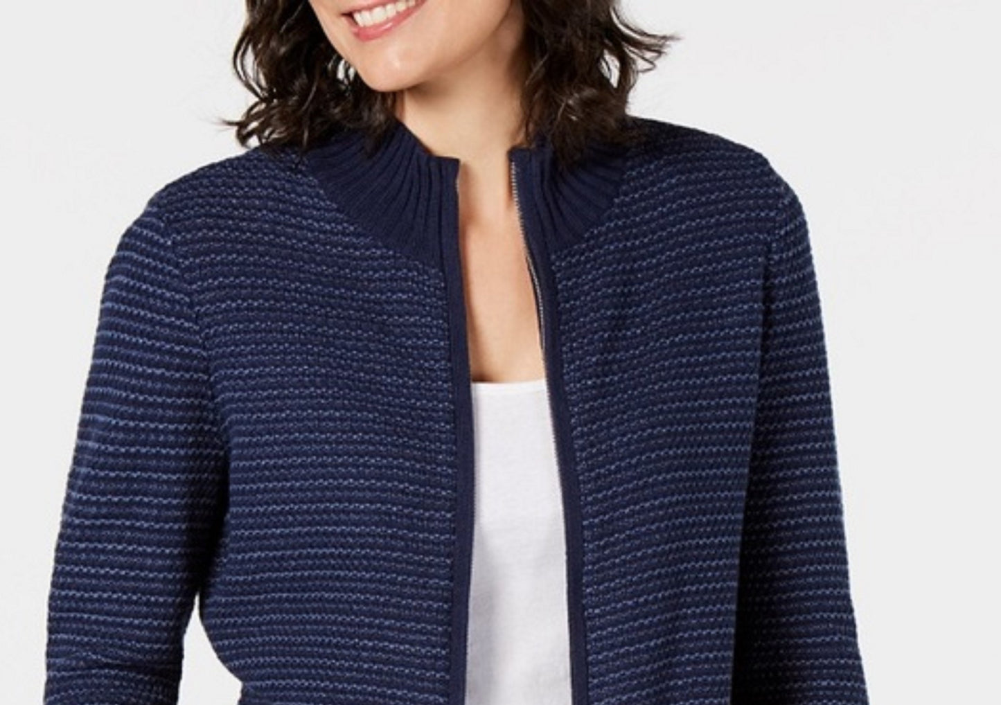 Karen Scott Cardigan Feminino Texturizado com Zíper Frontal Azul Marinho Tamanho P