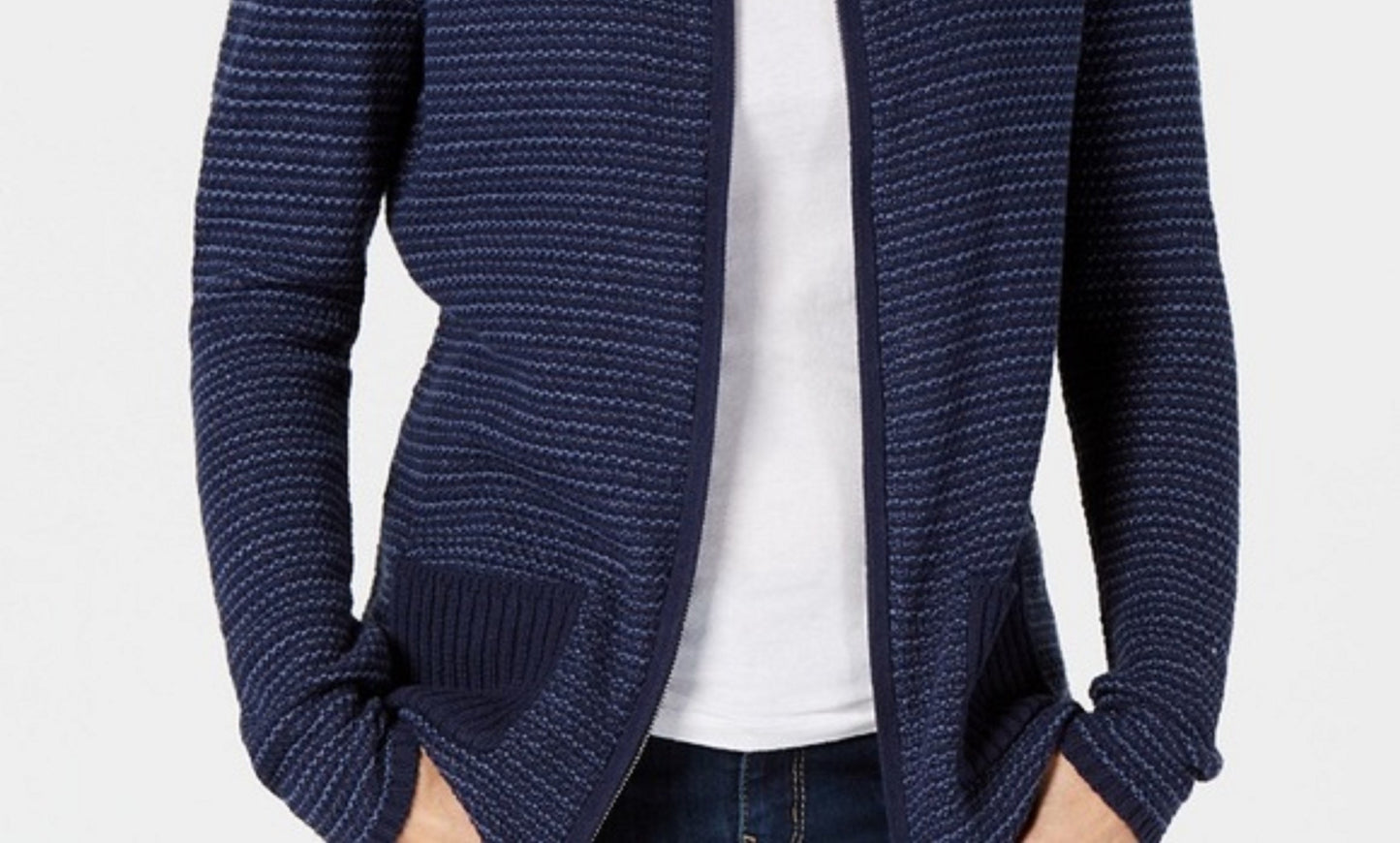Karen Scott Cardigan Feminino Texturizado com Zíper Frontal Azul Marinho Tamanho P