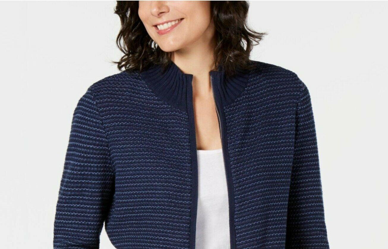 Cardigan texturizado feminino Karen Scott com zíper frontal, tamanho azul-marinho, extra grande