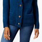 Karen Scott Cardigan Feminino Azul com Botões Frontais e Gola Xale, Tamanho Pequeno