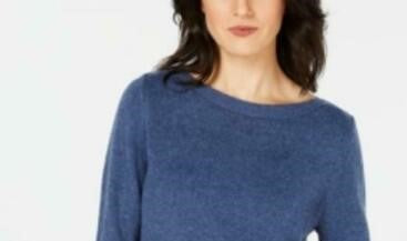 Túnica feminina Karen Scott lisa com bainha curva, azul, tamanho pequeno