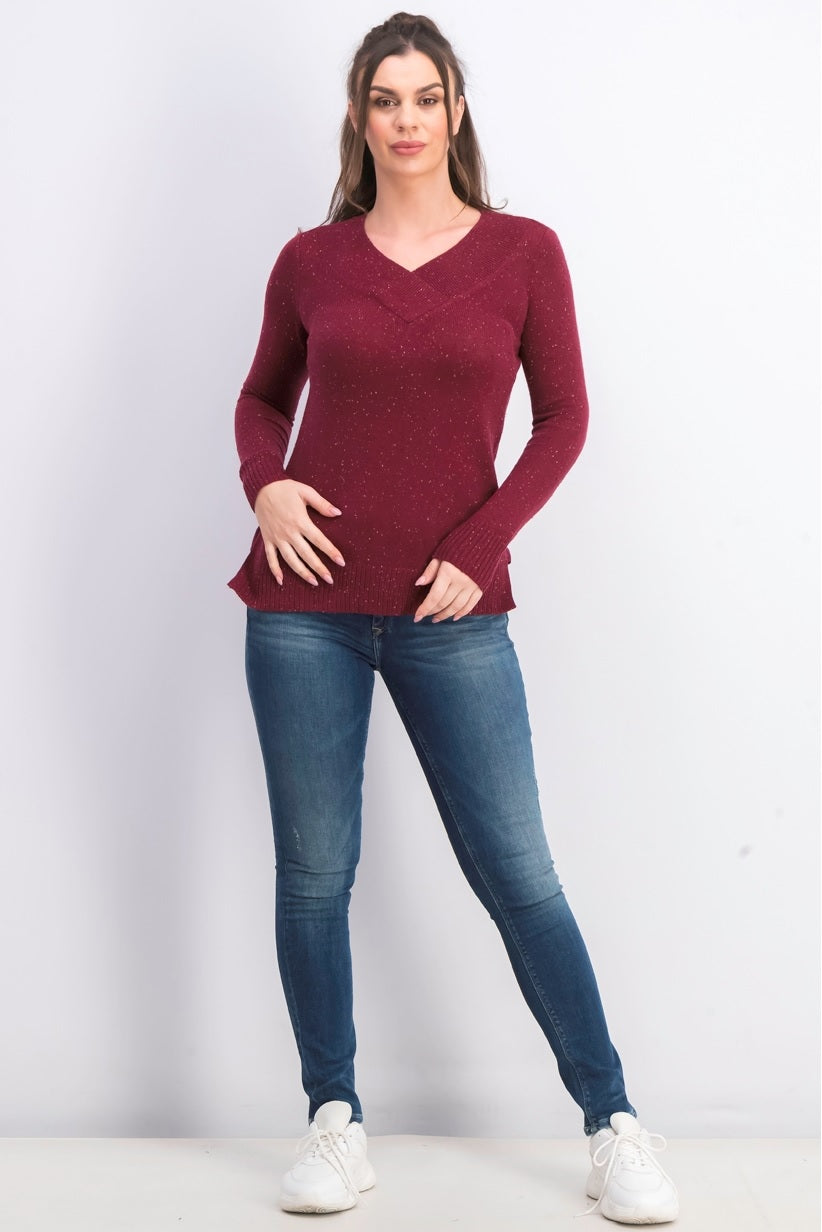 Karen Scott Suéter Feminino Manga Longa Gola V Ks Merlot Neps Tamanho Médio