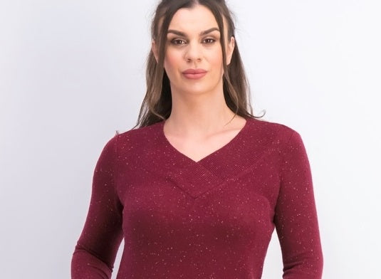 Karen Scott Suéter Feminino Manga Longa Gola V Ks Merlot Neps Tamanho Médio