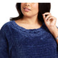 Karen Scott Suéter Feminino Gola Canoa Chenille Azul Tamanho 1X