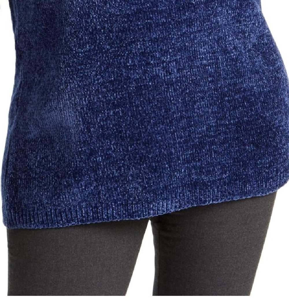 Karen Scott Suéter Feminino Gola Canoa Chenille Azul Tamanho 1X