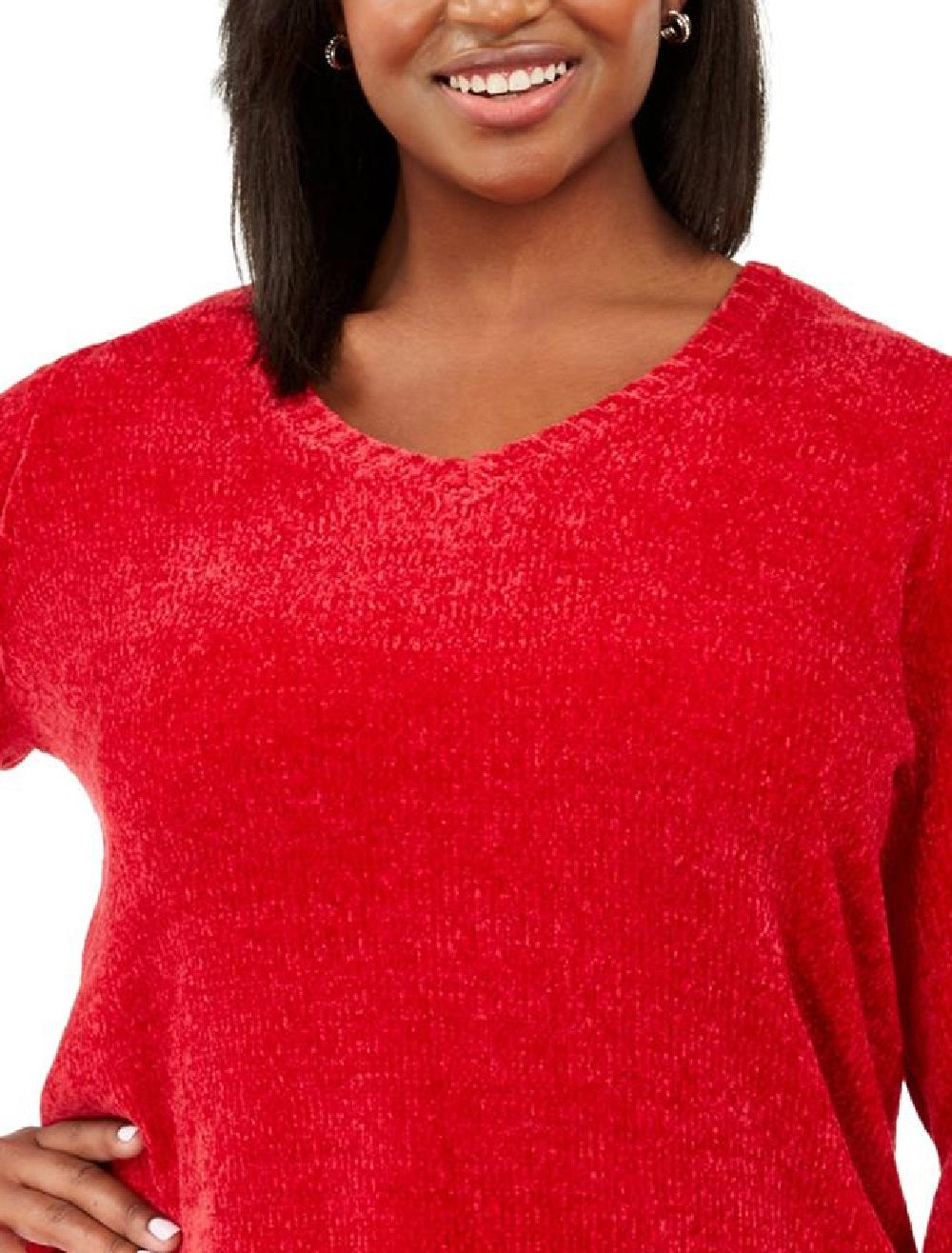 Karen Scott Suéter Feminino Plus Size Gola Canoa Chenille Vermelho Brilhante Tamanho 3X