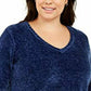 Karen Scott Suéter Feminino Plus Size Gola V Chenille Azul Escuro Tamanho 3X