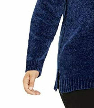 Karen Scott Suéter Feminino Plus Size Gola V Chenille Azul Escuro Tamanho 3X