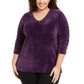 Karen Scott Suéter Feminino Plus Size Gola V Chenille Roxo Tamanho Extra Grande