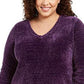 Karen Scott Suéter Feminino Plus Size Gola V Chenille Roxo Tamanho Extra Grande