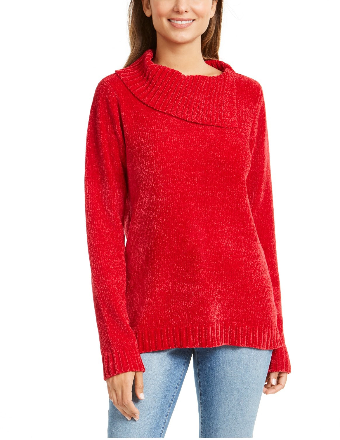 Karen Scott Suéter Feminino Petite Gola Envelope Chenille Tamanho K Merlot Petite