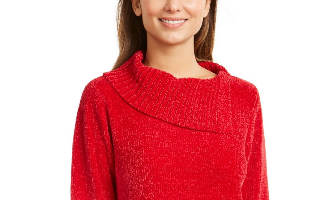 Karen Scott Suéter Feminino Petite Gola Envelope Chenille Tamanho K Merlot Petite