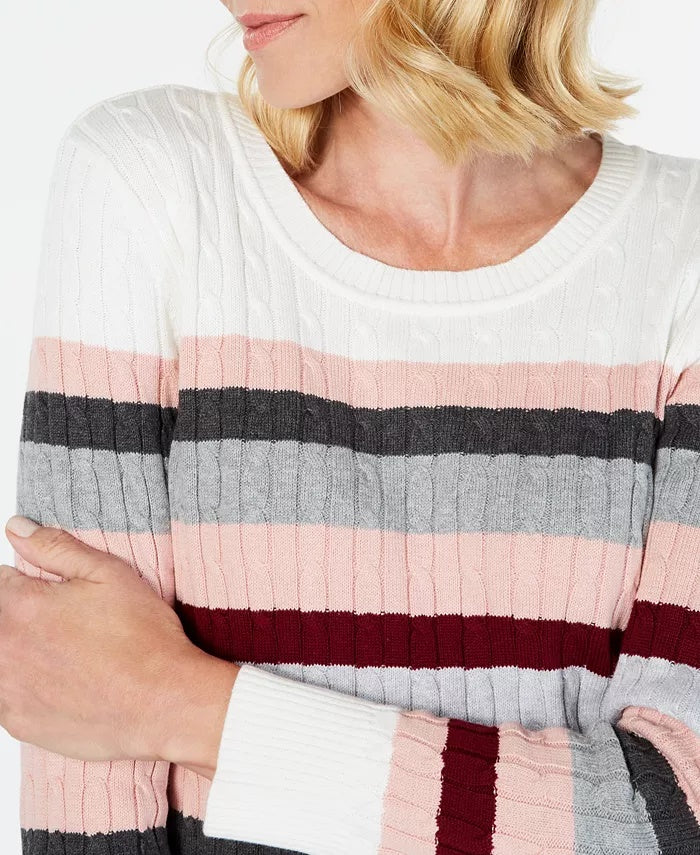 Karen Scott Suéter feminino listrado de algodão com tom merlot, tamanho médio