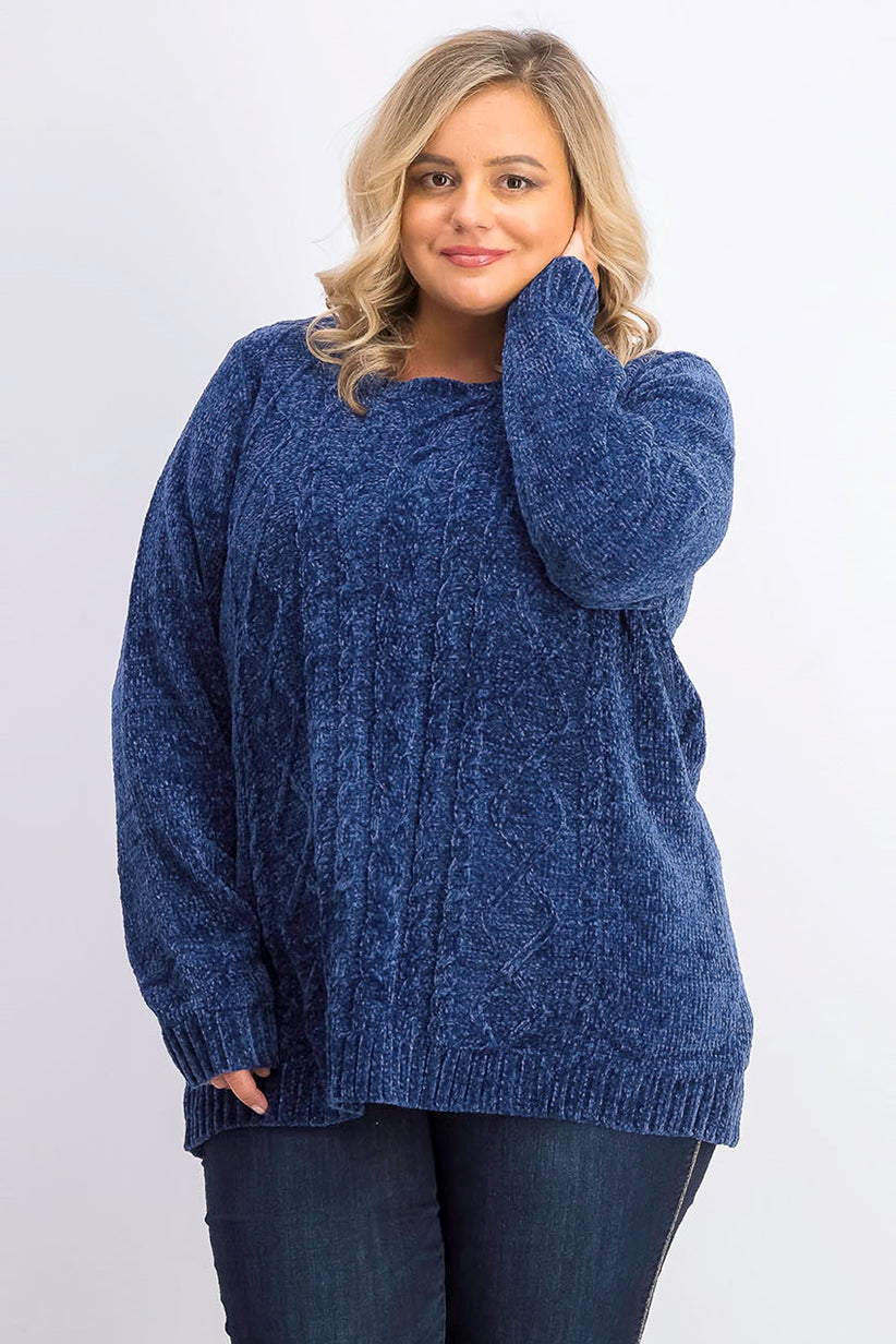 Karen Scott Suéter Feminino de Tricô em Chenille Azul Tamanho P