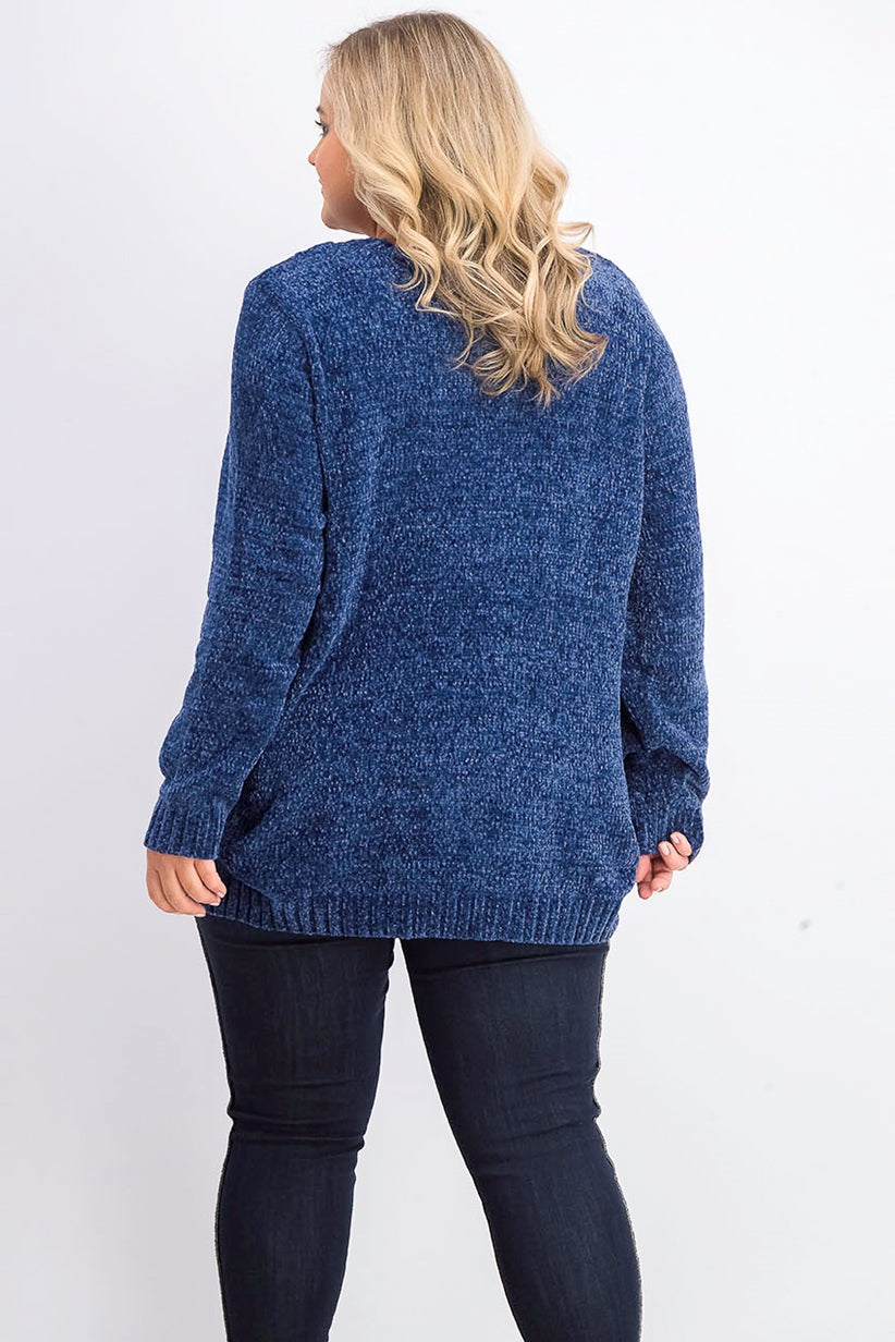 Karen Scott Suéter Feminino de Tricô em Chenille Azul Tamanho P