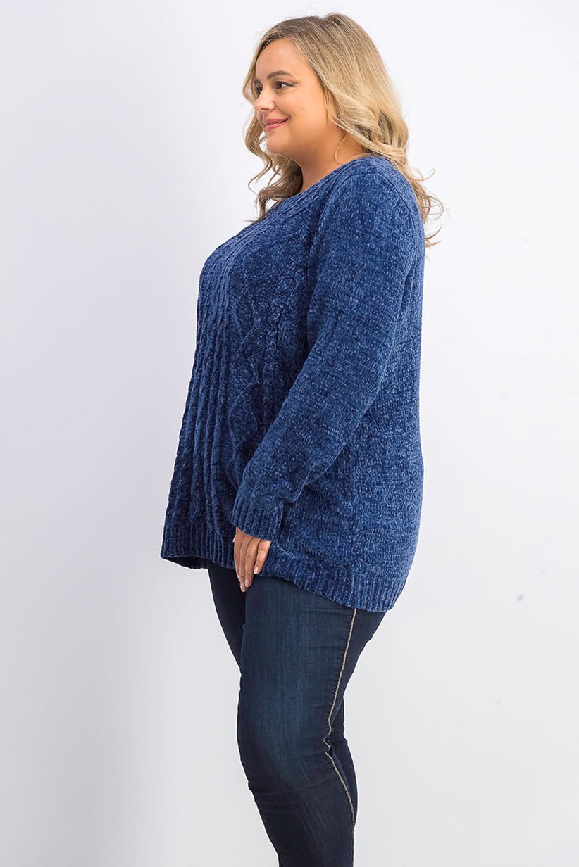 Karen Scott Suéter Feminino de Tricô em Chenille Azul Tamanho P