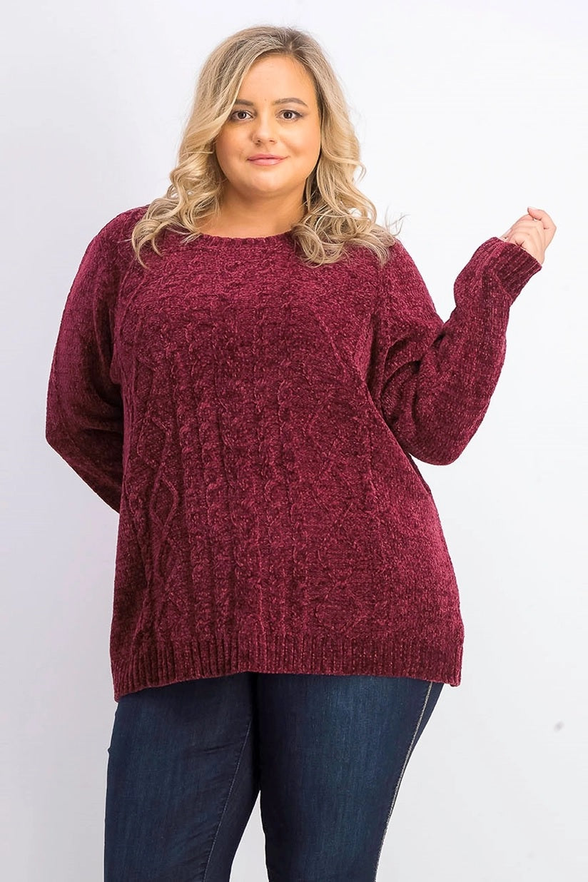 Karen Scott Suéter Feminino de Tricô em Chenille KS Merlot Tamanho 2 Extra Grande