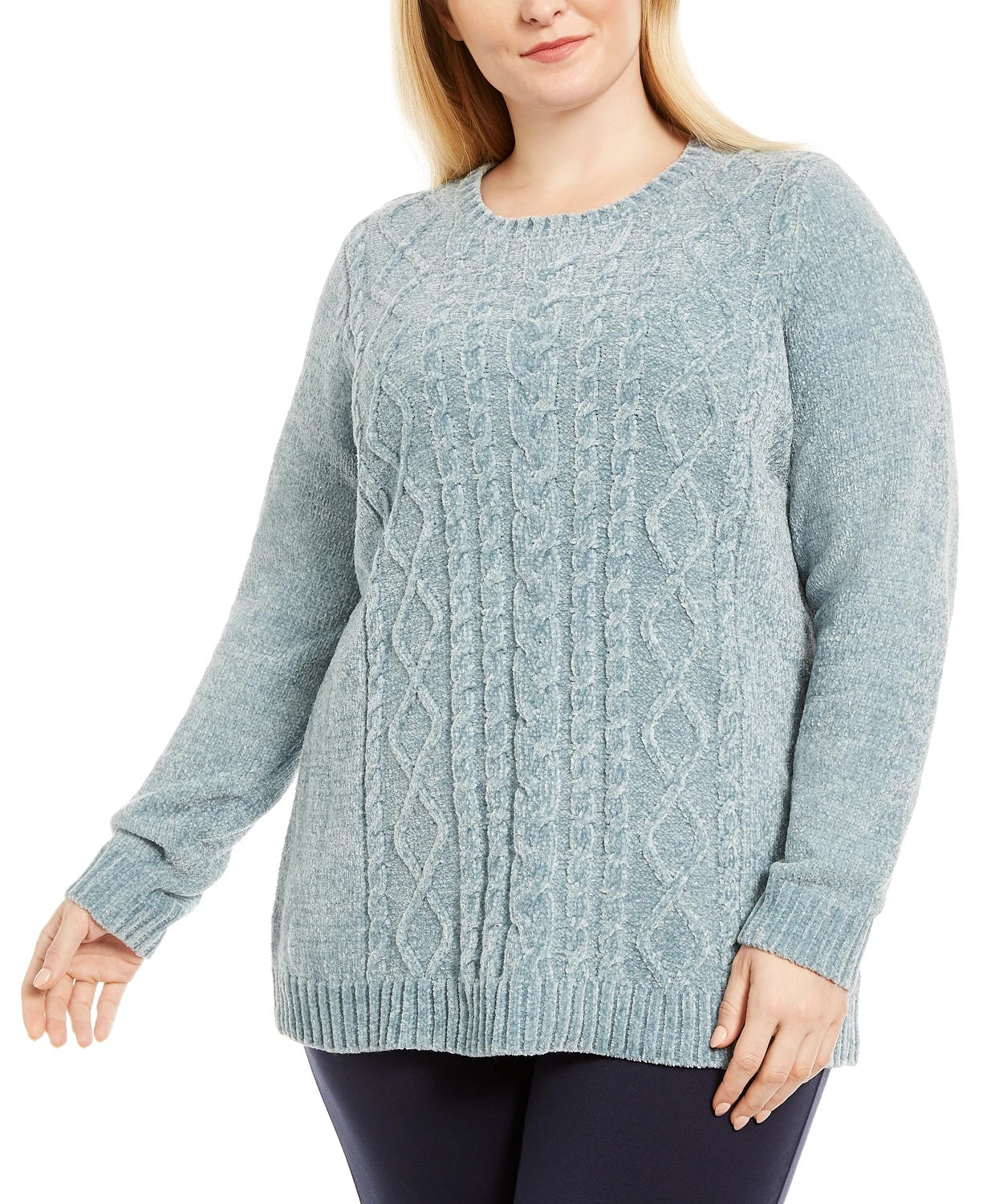 Suéter Karen Scott Feminino Tricô em Chenille Azul Escuro Tamanho 2X