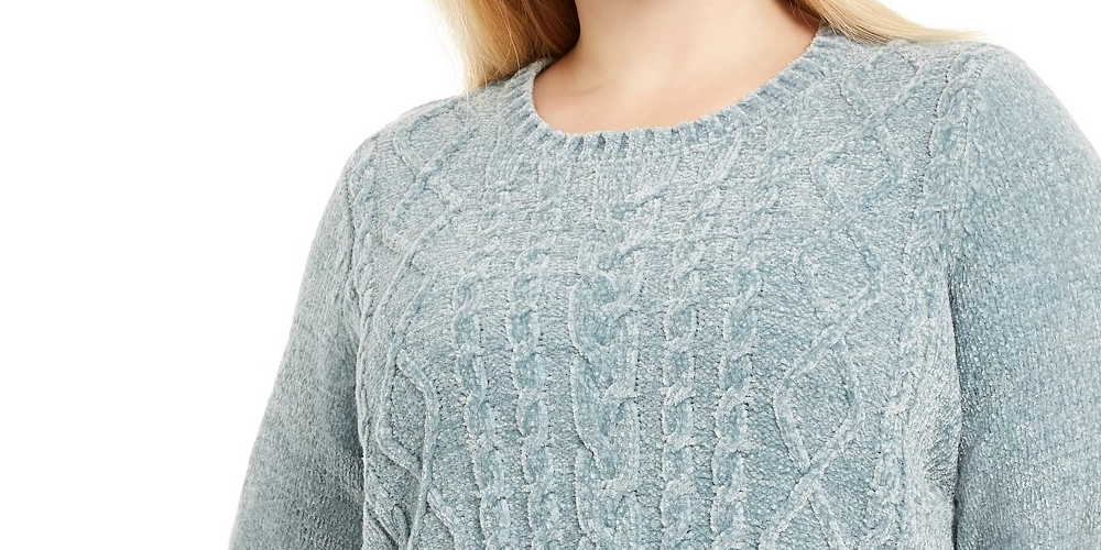 Suéter Karen Scott Feminino Tricô em Chenille Azul Escuro Tamanho 2X