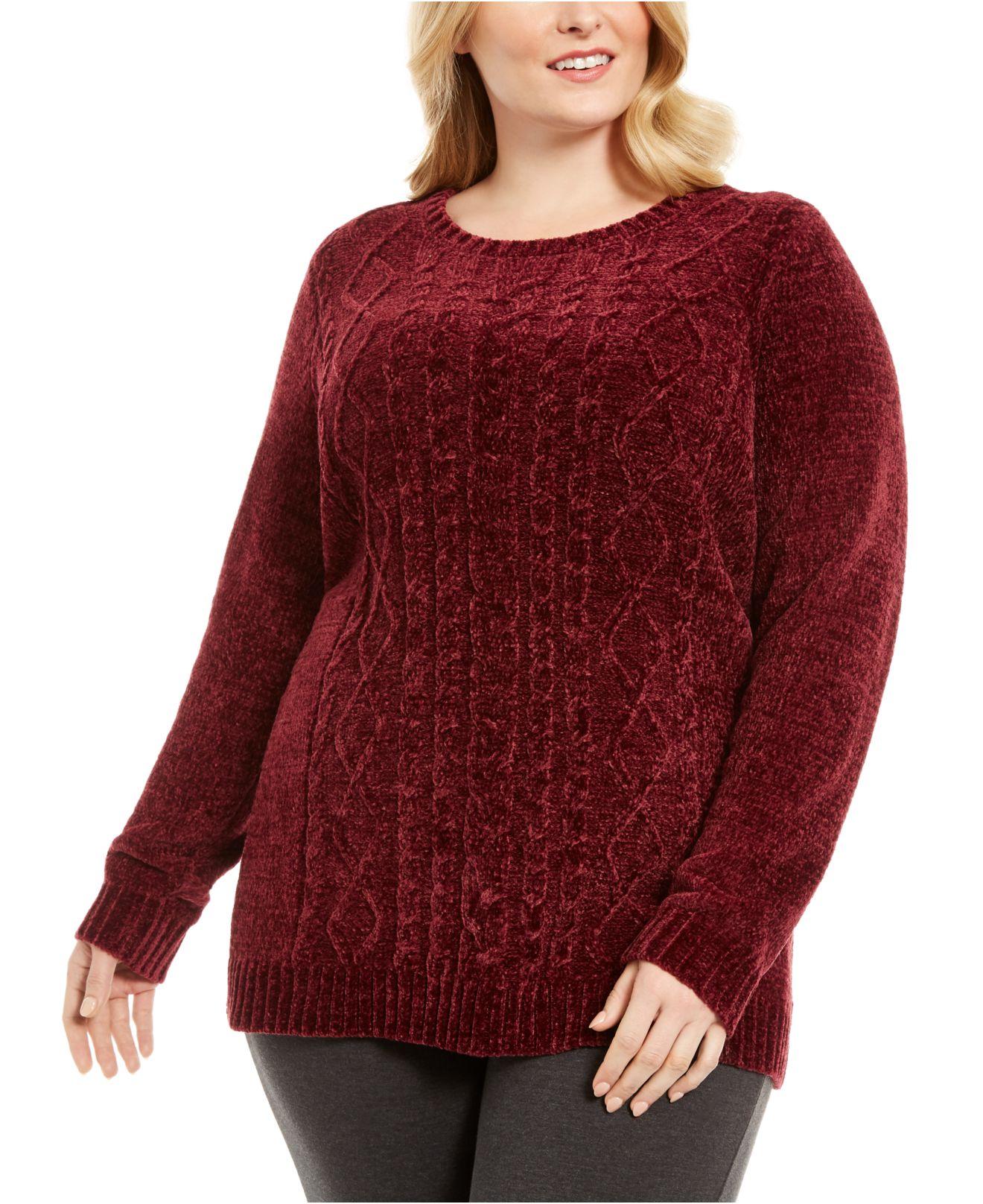 Karen Scott Suéter Feminino Plus Chenille em Tricô com Cabo Merlot Tamanho 1X