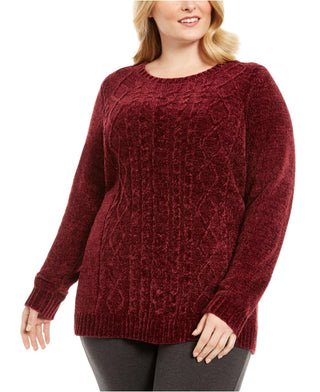Karen Scott Suéter Feminino Plus Chenille em Tricô com Cabo Merlot Tamanho 1X