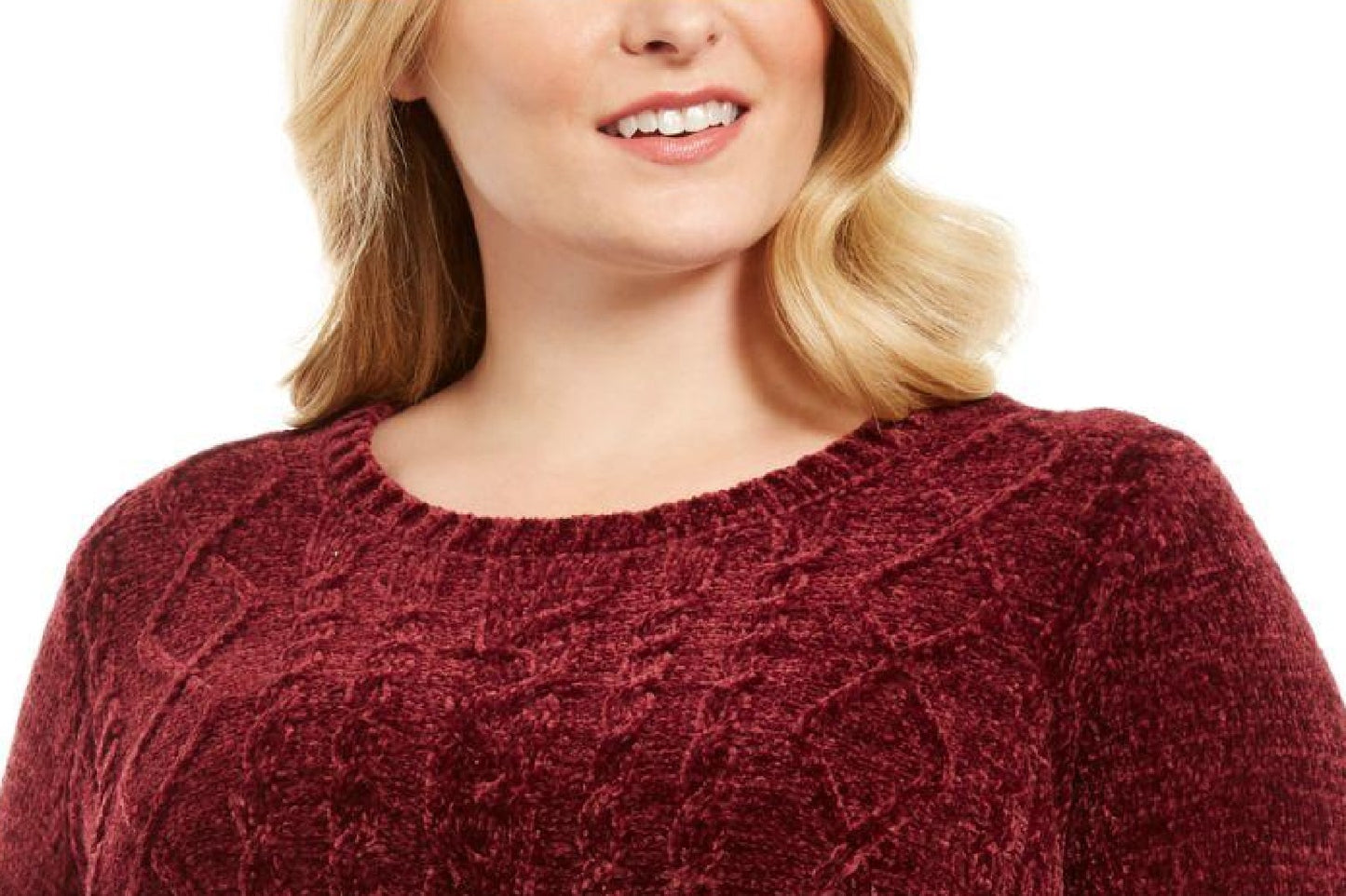 Karen Scott Suéter Feminino Plus Chenille em Tricô com Cabo Merlot Tamanho 1X