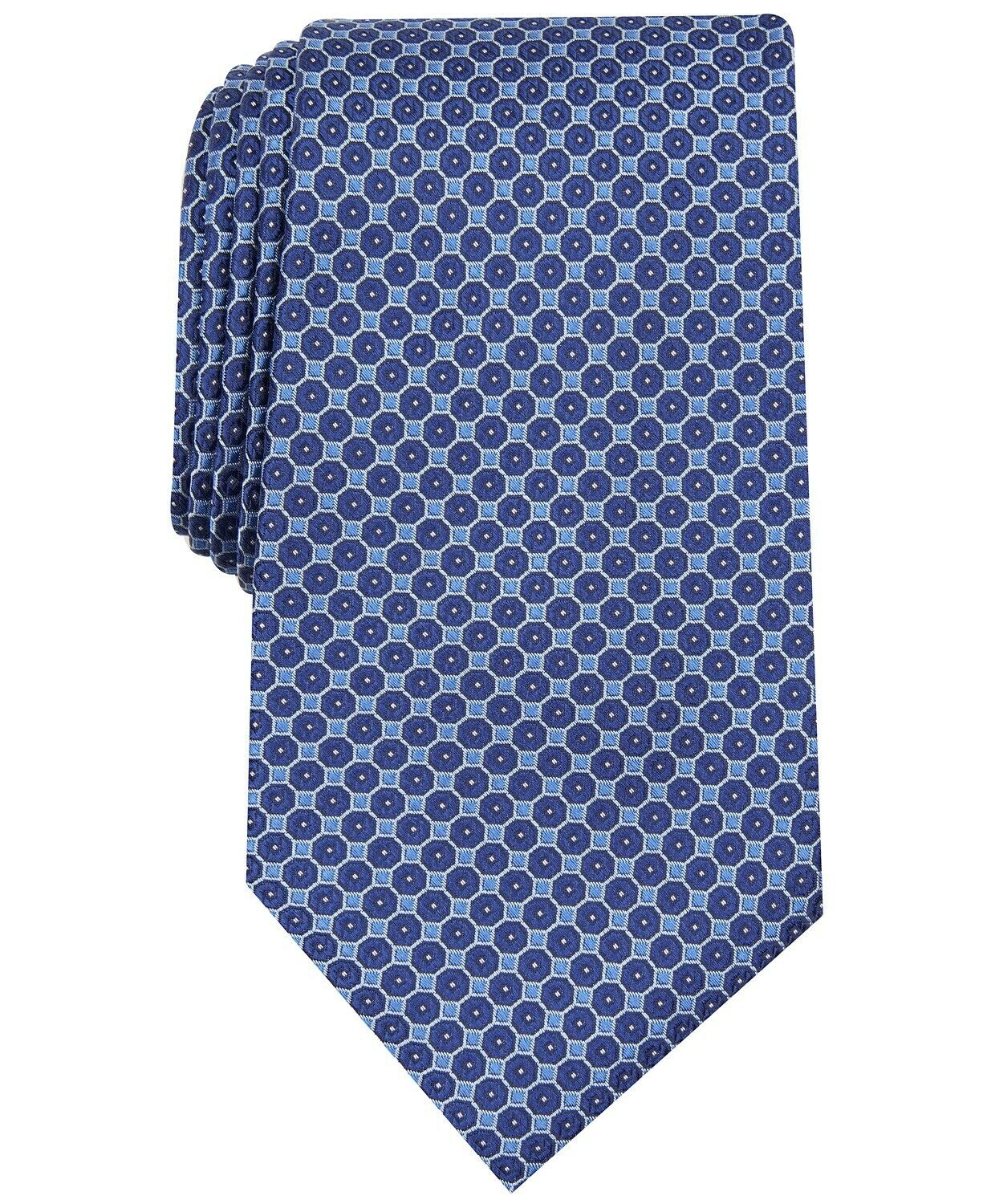 Gravata masculina com estampa de medalhão Tasso Elba, tamanho regular, azul marinho