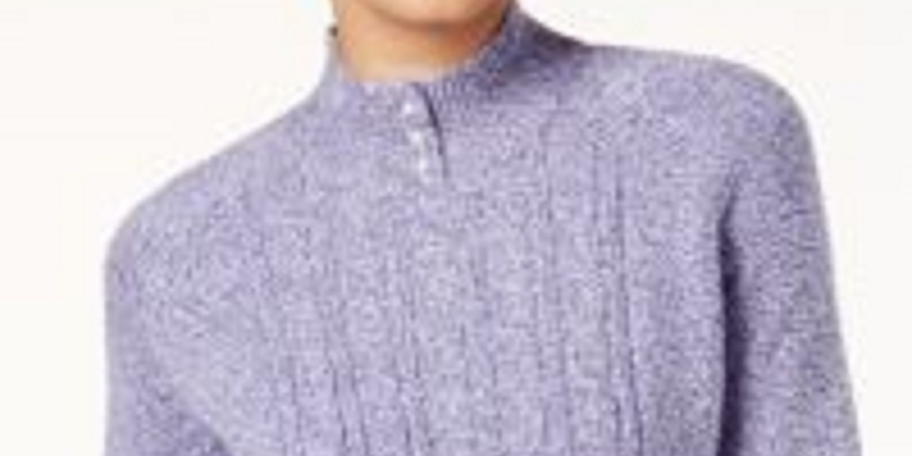 Karen Scott Suéter Feminino Petite Cable-Knit Azul Tamanho Grande