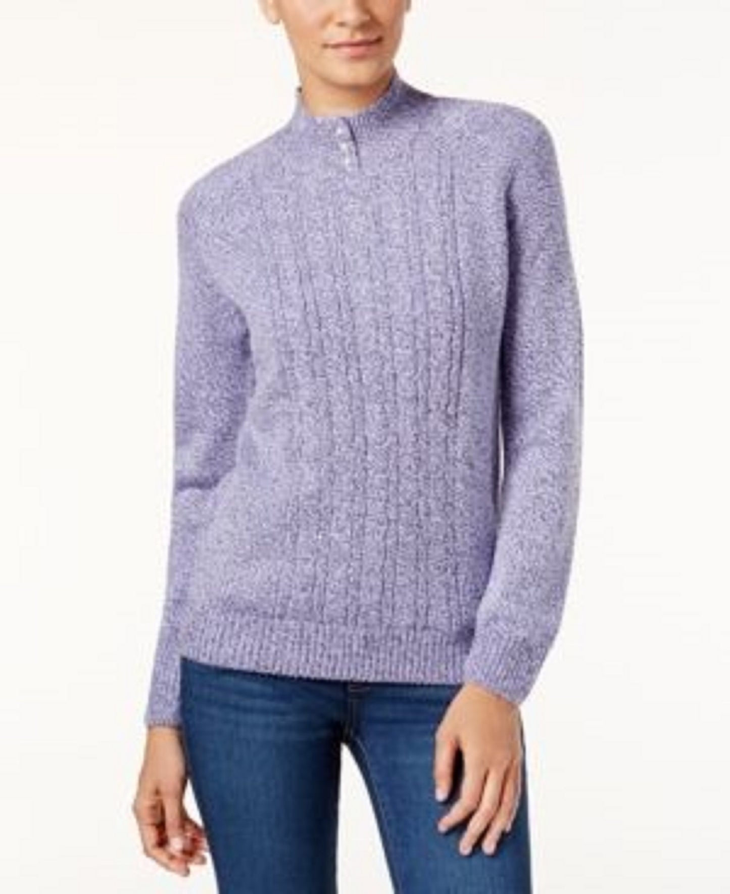 Karen Scott Suéter Feminino Petite Cable-Knit Azul Tamanho P