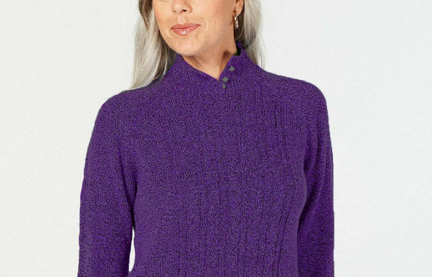 Karen Scott Suéter Feminino Petite Gola Alta em Tricô com Cabo Roxo Tamanho Médio