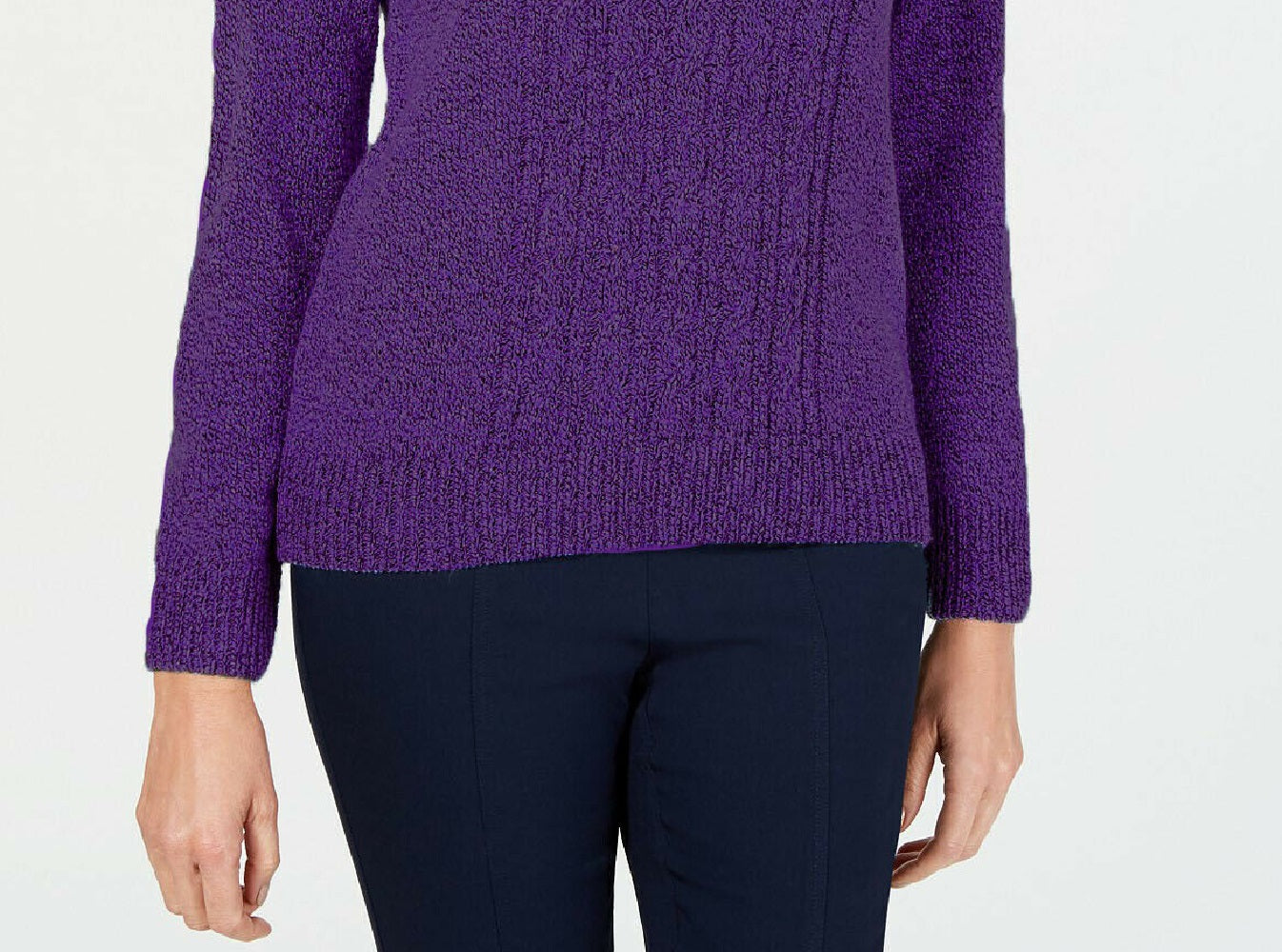 Karen Scott Suéter Feminino Petite Gola Alta em Tricô com Cabo Roxo Tamanho Médio