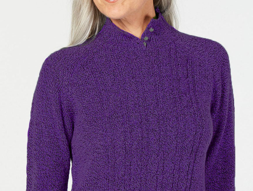 Karen Scott Suéter Feminino Petite Gola Mole em Tricô com Cabo Roxo Médio Tamanho Petite Pequeno