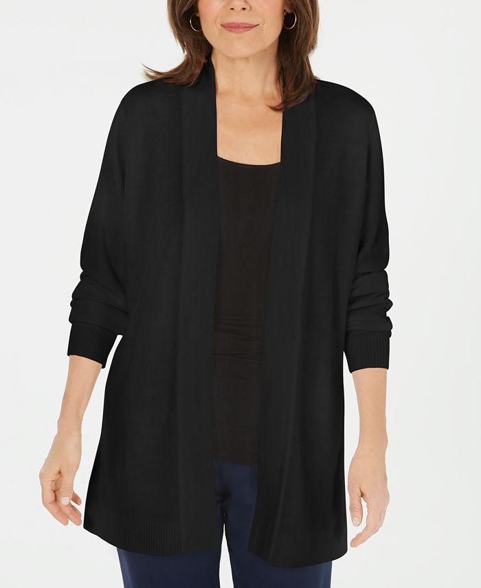 Karen Scott Cardigan Feminino Manga Longa Aberta na Frente Preto Tamanho P