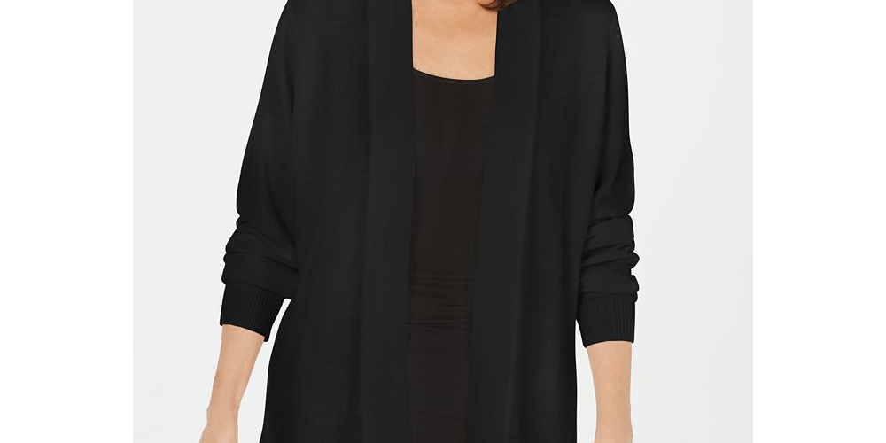 Karen Scott Cardigan Feminino Manga Longa Aberta na Frente Preto Tamanho P
