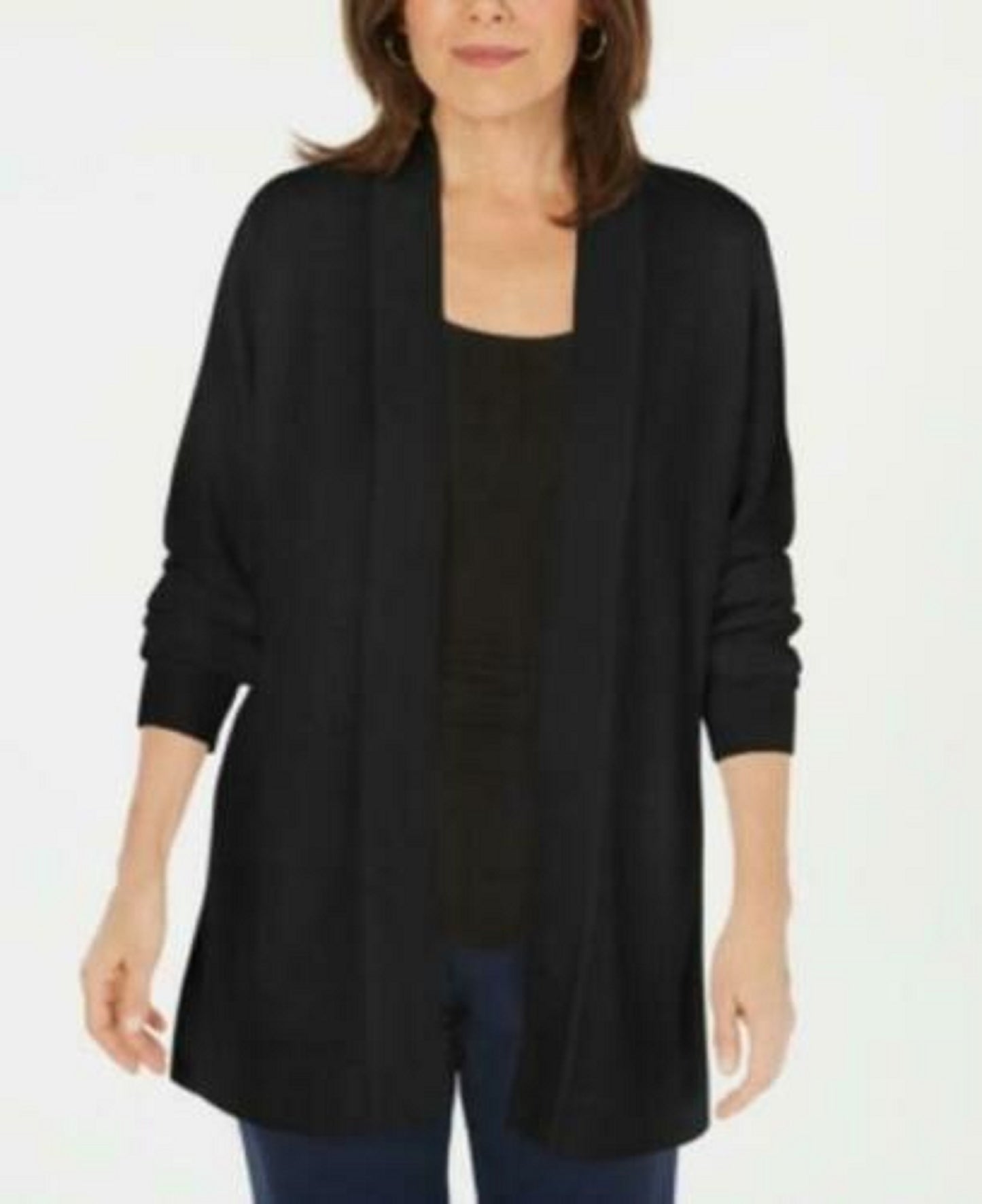 Karen Scott Cardigan Feminino Pequeno com Frente Aberta Preto Tamanho P