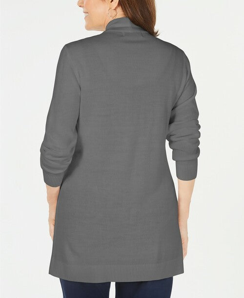 Karen Scott Cardigan Feminino Pequeno com Frente Aberta, Cinza Escuro, Tamanho Médio