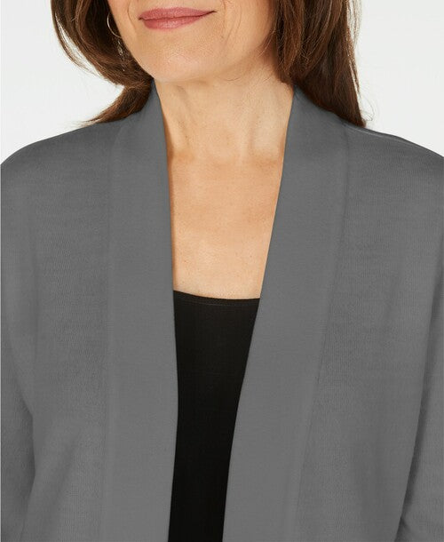 Karen Scott Cardigan Feminino Pequeno com Frente Aberta, Cinza Escuro, Tamanho Médio