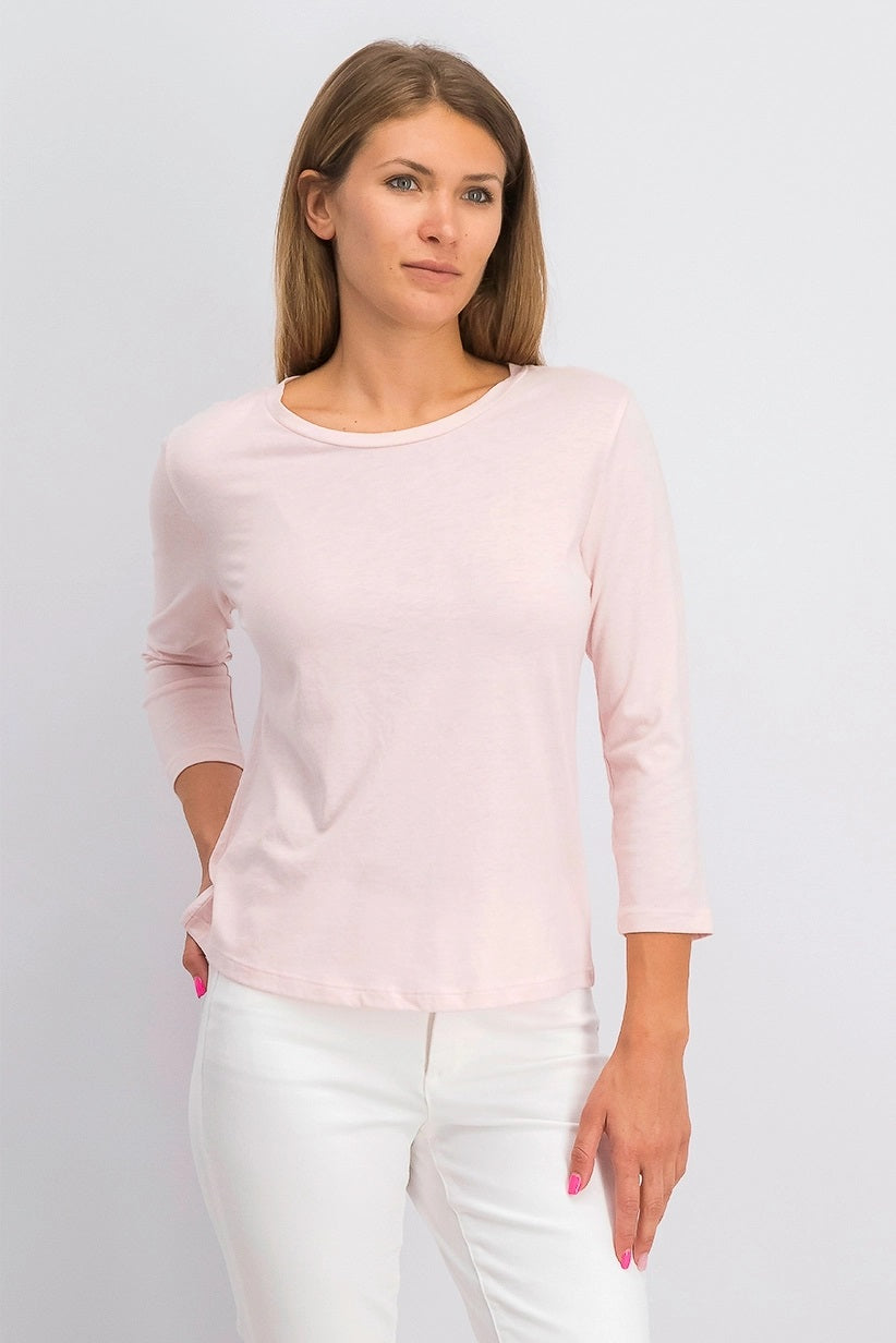 Camiseta feminina lisa com manga 3/4 Maison Jules, rosa, tamanho XX-G