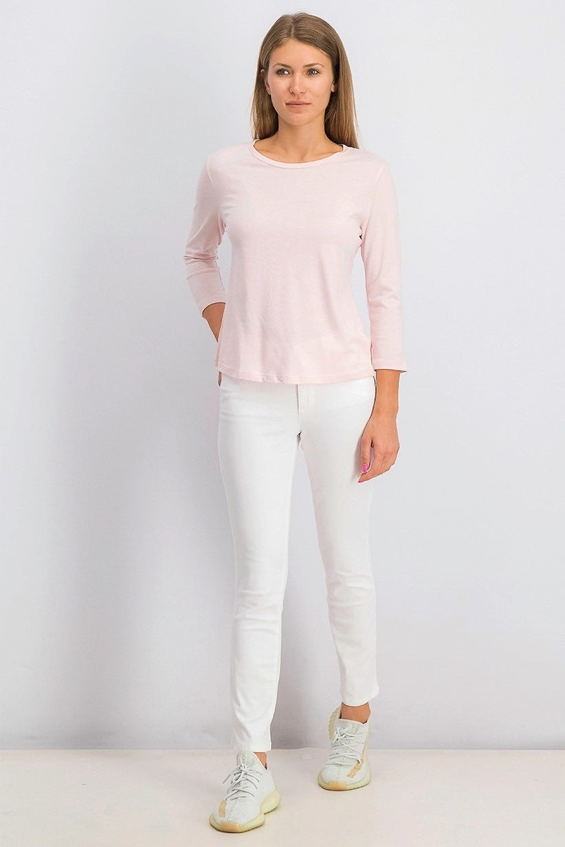 Camiseta feminina lisa com manga 3/4 Maison Jules, rosa, tamanho XX-G