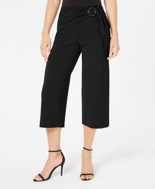Calças curtas Alfani femininas, curtas e com cinto, pretas, tamanho 4