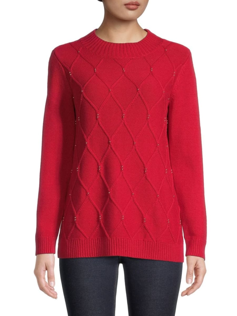 Karen Scott Suéter Feminino Diamond Cable-Knit Vermelho Tamanho Extra Pequeno