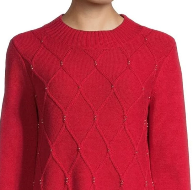 Karen Scott Suéter Feminino Diamond Cable-Knit Vermelho Tamanho Extra Pequeno