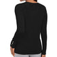 Suéter feminino JM Collection com mangas abotoadas e gola redonda, preto, tamanho 2, extra grande