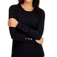 Suéter feminino JM Collection com mangas abotoadas e gola redonda, preto, tamanho 2, extra grande